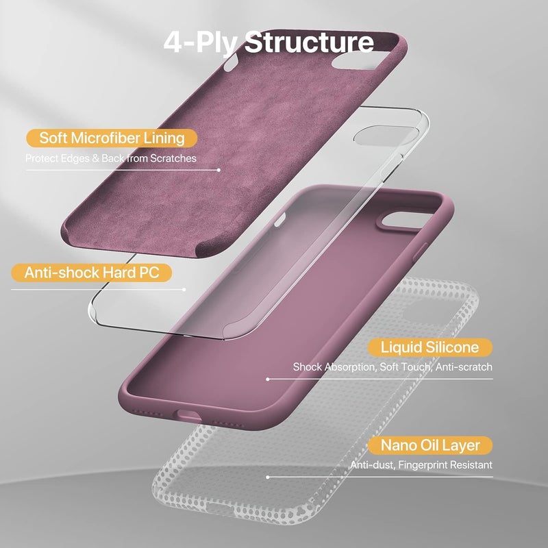 Miracase Ultra Slim Designed for iPhone SE Case 2022(3rd Gen)/iPhone SE 2020 Case(2nd Gen)/iPhone 7 Case/iPhone 8 Case with Screen Protector, Multi-Color Silicone Shockproof Phone Case(Blackcurrant) - Image 5